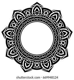 Abstract vector black and white illustration round beautiful tracery frame. Decorative vintage ethnic mandala pattern. Design element for tattoo or logo.