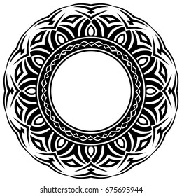 Abstract vector black and white illustration round beautiful tracery frame. Decorative vintage ethnic mandala pattern. Design element for tattoo or logo.