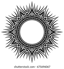Abstract vector black and white illustration round beautiful tracery frame. Decorative vintage ethnic mandala pattern. Design element for tattoo or logo.