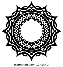 Abstract vector black and white illustration round beautiful tracery frame. Decorative vintage ethnic mandala pattern. Design element for tattoo or logo.