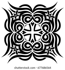Abstract vector black and white illustration beautiful ornament. Decorative vintage ethnic pattern. Design element for tattoo or logo.