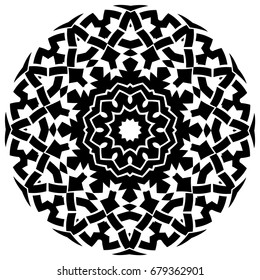 Abstract vector black and white illustration round beautiful ornament. Decorative vintage ethnic mandala pattern. Design element for tattoo or logo.