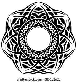 Abstract vector black and white illustration round beautiful tracery frame. Decorative vintage ethnic mandala pattern. Design element for tattoo or logo.