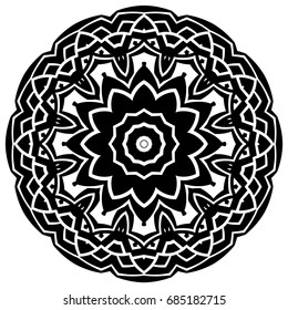 Abstract vector black and white illustration round beautiful ornament. Decorative vintage ethnic mandala pattern. Design element for tattoo or logo.
