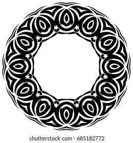 Abstract vector black and white illustration round beautiful tracery frame. Decorative vintage ethnic mandala pattern. Design element for tattoo or logo.
