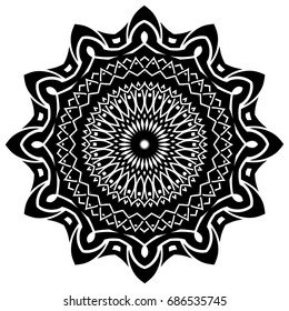 Abstract vector black and white illustration round beautiful ornament. Decorative vintage ethnic mandala pattern. Design element for tattoo or logo.