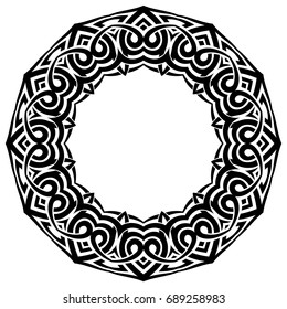 Abstract vector black and white illustration round beautiful tracery frame. Decorative vintage ethnic mandala pattern. Design element for tattoo or logo.