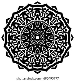 Abstract vector black and white illustration round beautiful ornament. Decorative vintage ethnic mandala pattern. Design element for tattoo or logo.