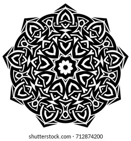 Abstract vector black and white illustration round beautiful ornament. Decorative vintage ethnic mandala pattern. Design element for tattoo or logo.