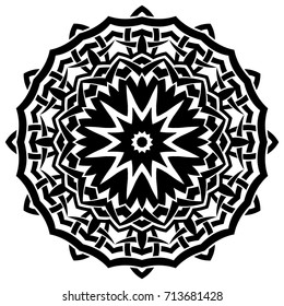 Abstract vector black and white illustration round beautiful ornament. Decorative vintage ethnic mandala pattern. Design element for tattoo or logo.