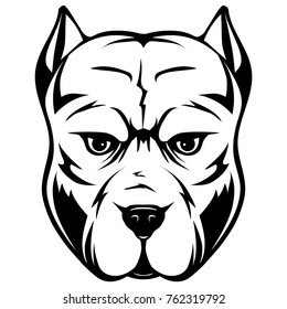 Abstract vector black and white illustration portrait of fighting dogs. Head of dog breed pit bull. 