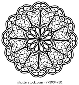Abstract vector black and white illustration round beautiful ornament. Decorative vintage ethnic mandala pattern. Design element for tattoo or logo.