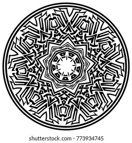 Abstract vector black and white illustration round beautiful ornament. Decorative vintage ethnic mandala pattern. Design element for tattoo or logo.