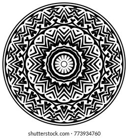 Abstract vector black and white illustration round beautiful ornament. Decorative vintage ethnic mandala pattern. Design element for tattoo or logo.