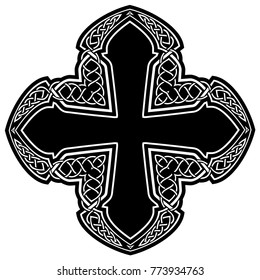 Abstract vector black and white illustration beautiful tracery frame. Decorative vintage tribal cross with patterns. Design element for tattoo or logo.