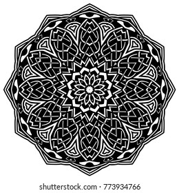 Abstract vector black and white illustration round beautiful ornament. Decorative vintage ethnic mandala pattern. Design element for tattoo or logo.