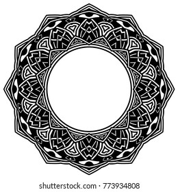 Abstract vector black and white illustration round beautiful tracery frame. Decorative vintage ethnic mandala pattern. Design element for tattoo or logo.