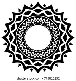 Abstract vector black and white illustration round beautiful tracery frame. Decorative vintage ethnic mandala pattern. Design element for tattoo or logo.