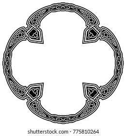 Abstract vector black and white illustration beautiful tracery frame. Decorative vintage tribal cross with patterns. Design element for tattoo or logo.