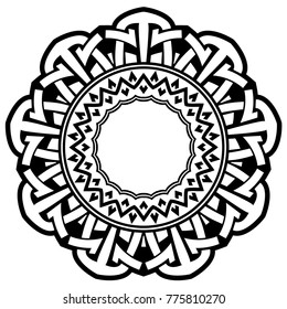Abstract vector black and white illustration round beautiful tracery frame. Decorative vintage ethnic mandala pattern. Design element for tattoo or logo.