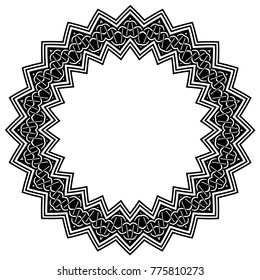 Abstract vector black and white illustration round beautiful tracery frame. Decorative vintage ethnic mandala pattern. Design element for tattoo or logo.