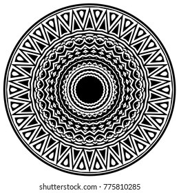 Abstract vector black and white illustration round beautiful ornament. Decorative vintage ethnic mandala pattern. Design element for tattoo or logo.
