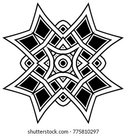 Abstract vector black and white illustration beautiful tracery frame. Decorative vintage tribal cross with patterns. Design element for tattoo or logo.