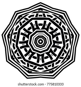 Abstract vector black and white illustration round beautiful ornament. Decorative vintage ethnic mandala pattern. Design element for tattoo or logo.