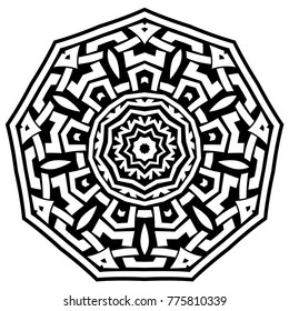 Abstract vector black and white illustration round beautiful ornament. Decorative vintage ethnic mandala pattern. Design element for tattoo or logo.