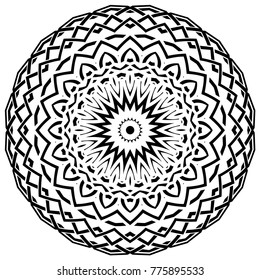 Abstract vector black and white illustration round beautiful ornament. Decorative vintage ethnic mandala pattern. Design element for tattoo or logo.