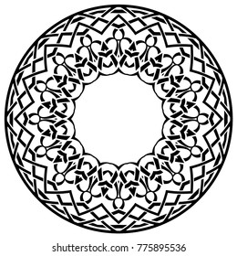Abstract vector black and white illustration round beautiful tracery frame. Decorative vintage ethnic mandala pattern. Design element for tattoo or logo.
