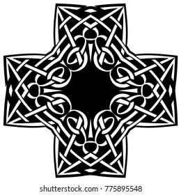 Abstract vector black and white illustration beautiful tracery frame. Decorative vintage tribal cross with patterns. Design element for tattoo or logo.