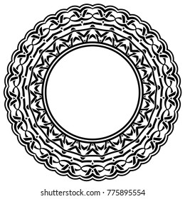 Abstract vector black and white illustration round beautiful tracery frame. Decorative vintage ethnic mandala pattern. Design element for tattoo or logo.