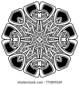 Abstract vector black and white illustration round beautiful ornament. Decorative vintage ethnic mandala pattern. Design element for tattoo or logo.