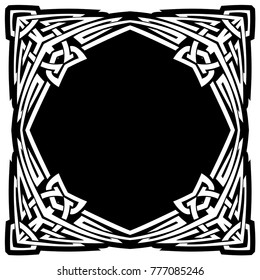 Abstract vector black and white illustration beautiful tracery frame. Decorative vintage tribal cross with patterns. Design element for tattoo or logo.