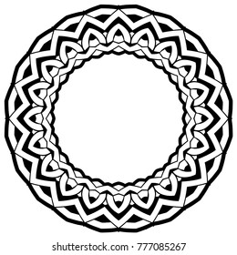 Abstract vector black and white illustration round beautiful tracery frame. Decorative vintage ethnic mandala pattern. Design element for tattoo or logo.