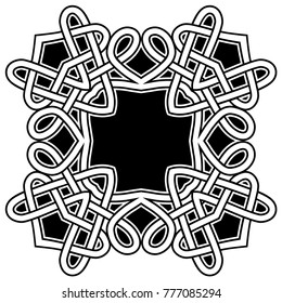 Abstract vector black and white illustration beautiful tracery frame. Decorative vintage tribal cross with patterns. Design element for tattoo or logo.
