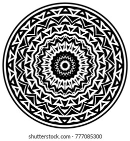 Abstract vector black and white illustration round beautiful ornament. Decorative vintage ethnic mandala pattern. Design element for tattoo or logo.