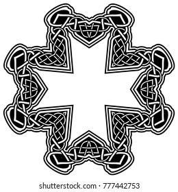 Abstract vector black and white illustration beautiful tracery frame. Decorative vintage tribal cross with patterns. Design element for tattoo or logo.