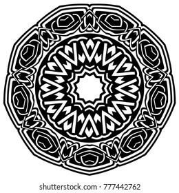 Abstract vector black and white illustration round beautiful ornament. Decorative vintage ethnic mandala pattern. Design element for tattoo or logo.