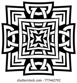 Vetor abstrato preto e branco ilustração belo quadro de traceria. Cruz tribal vintage decorativa com padrões. Elemento de design para tatuagem ou logotipo.