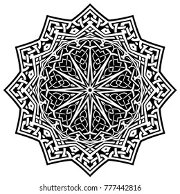 Abstract vector black and white illustration round beautiful ornament. Decorative vintage ethnic mandala pattern. Design element for tattoo or logo.