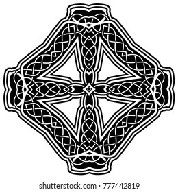 Abstract vector black and white illustration beautiful tracery frame. Decorative vintage tribal cross with patterns. Design element for tattoo or logo.