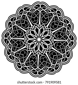 Abstract vector black and white illustration round beautiful ornament. Decorative vintage ethnic mandala pattern. Design element for tattoo or logo.