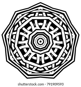 Abstract vector black and white illustration round beautiful ornament. Decorative vintage ethnic mandala pattern. Design element for tattoo or logo.