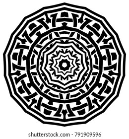 Abstract vector black and white illustration round beautiful ornament. Decorative vintage ethnic mandala pattern. Design element for tattoo or logo.