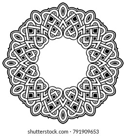 Abstract vector black and white illustration round beautiful tracery frame. Decorative vintage ethnic mandala pattern. Design element for tattoo or logo.
