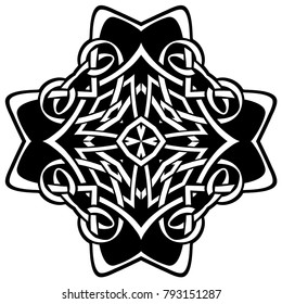 Abstract vector black and white illustration beautiful tracery frame. Decorative vintage tribal cross with patterns. Design element for tattoo or logo.