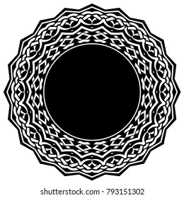 Abstract vector black and white illustration round beautiful tracery frame. Decorative vintage ethnic mandala pattern. Design element for tattoo or logo.