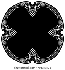 Abstract vector black and white illustration beautiful tracery frame. Decorative vintage tribal cross with patterns. Design element for tattoo or logo.